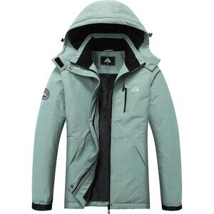 Women's Waterproof Snowboarding Pea-Green Snow Ski Jacket Coat Zipper Pockets